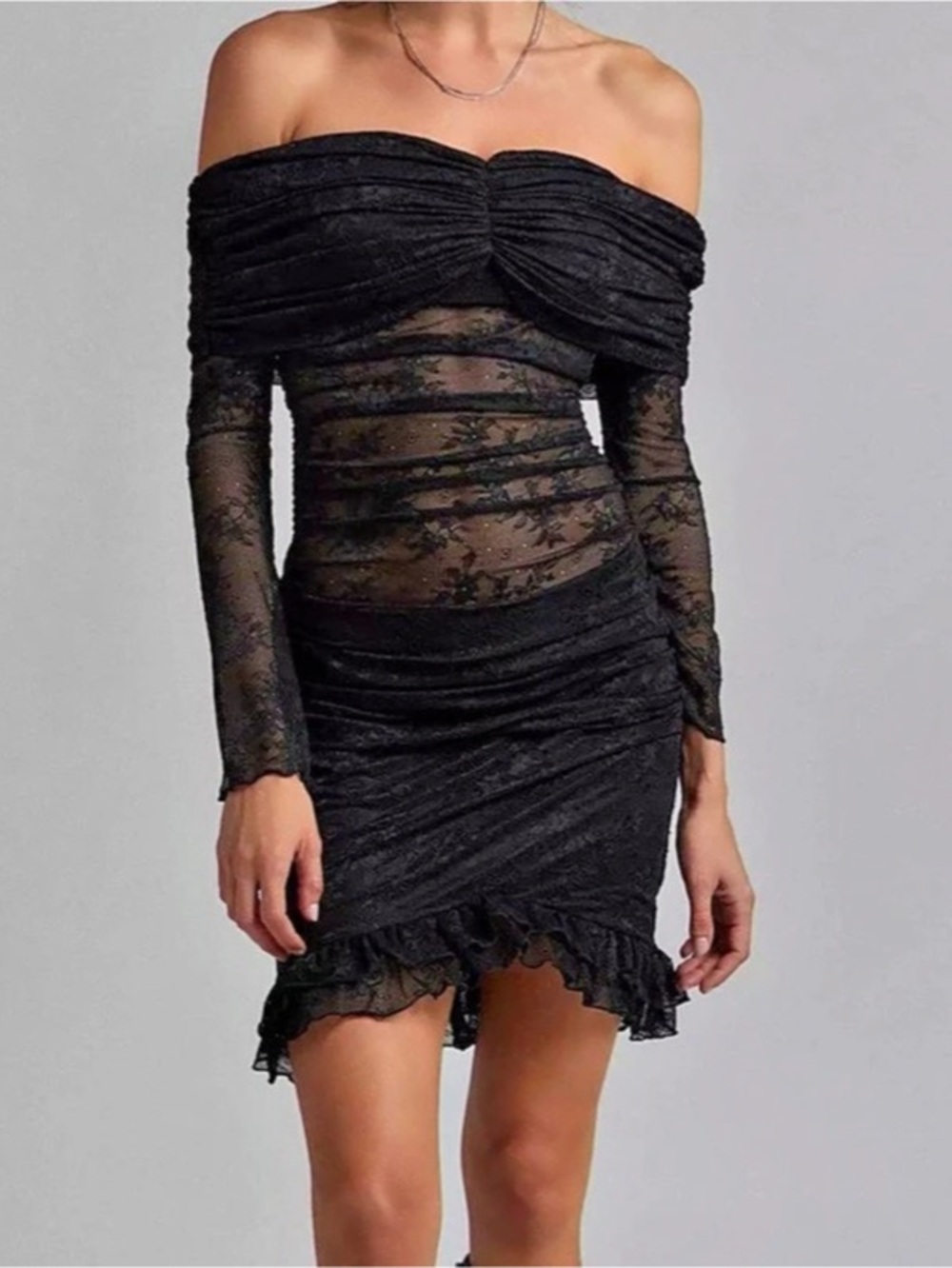 AFRM Off-Shoulder Ruched Mini Dress in Black Like New